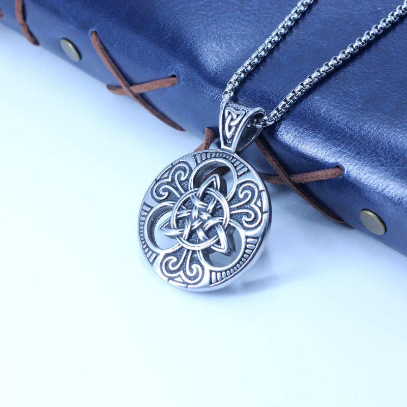 ENHONG Celtic Knot Necklace for Men,Stainless Steel Double Side Solid Heavy Pendant with Chain 28 inches - Image 4